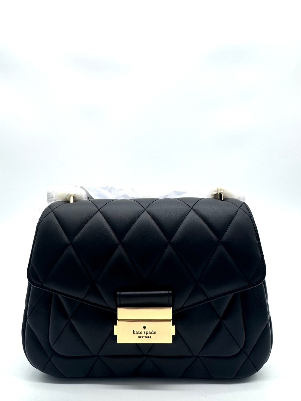 Kate Spade Carey Small Quilted Flap Shoulder Crossbody Bag Black/Gold